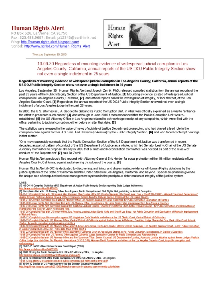 Human Rights Alert PO Box 526, La Verne, CA 91750 Blog Scribd  PDF