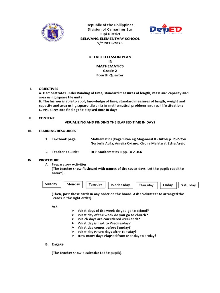 Elapsed Time in Days for Grade 2 Math | PDF
