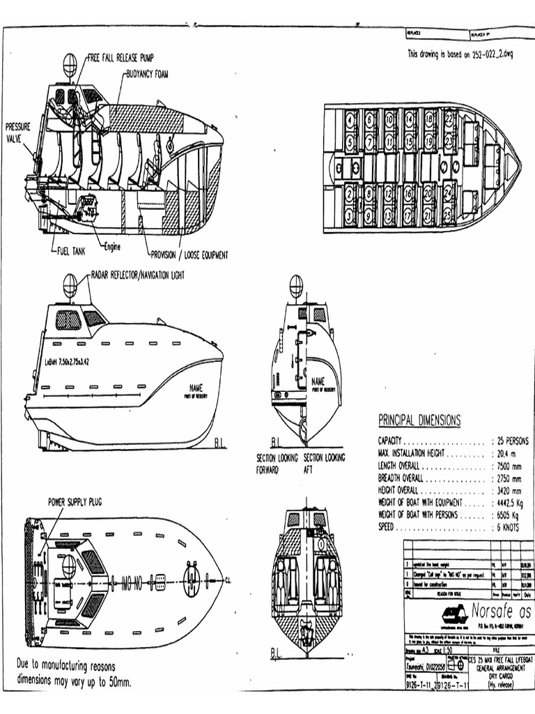 Free Fall LifeBoat Dimension DWG | PDF