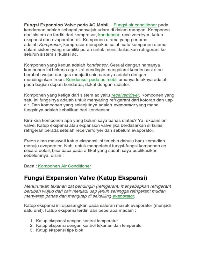 Fungsi Expansion Valve Pada AC Mobil PDF