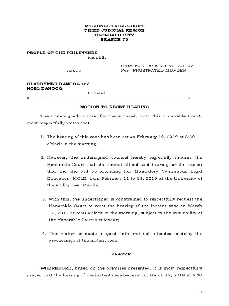 Motion To Reset Hearing BR75 Danoog PDF