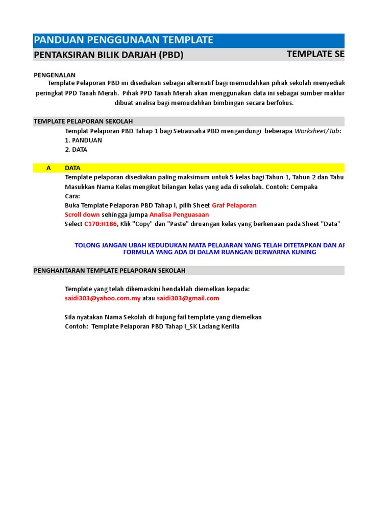 Template Pelaporan Pbd Tahap I Sekolah 1 Jun 2019 Xlsx