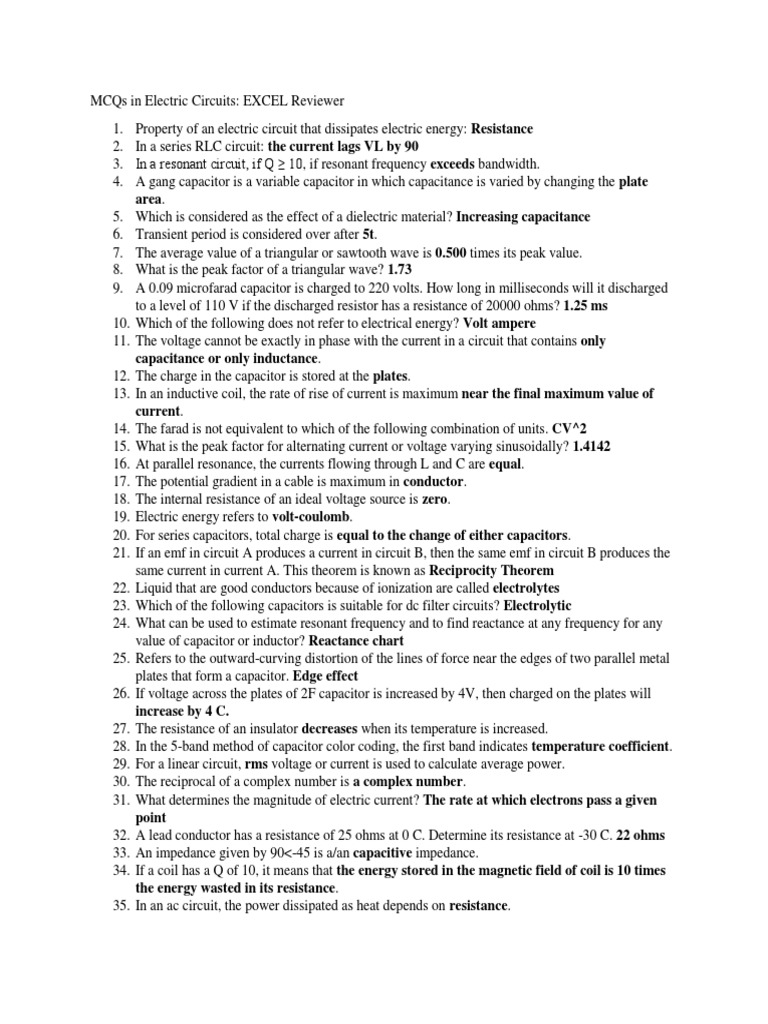 Mcqs In Electric Circuits Pdf
