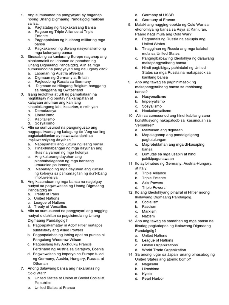 Aral Pan 4th QTR QUESTIONS | PDF