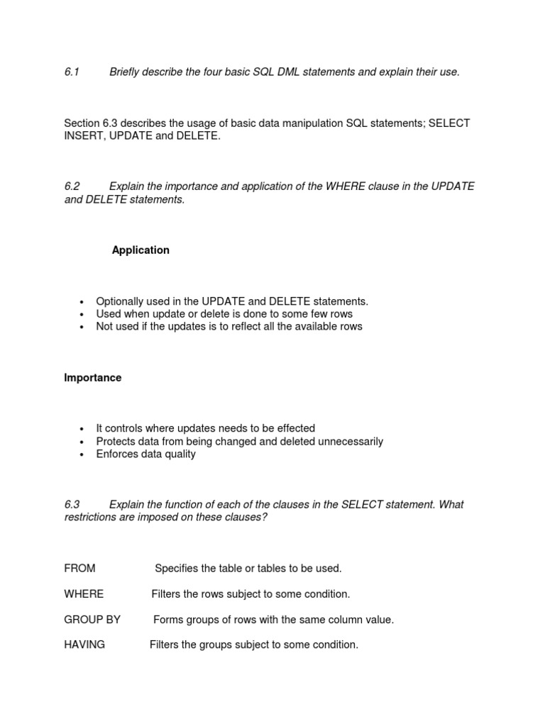 Overview of SQL DML Statements | PDF | Computers | Technology & Engineering