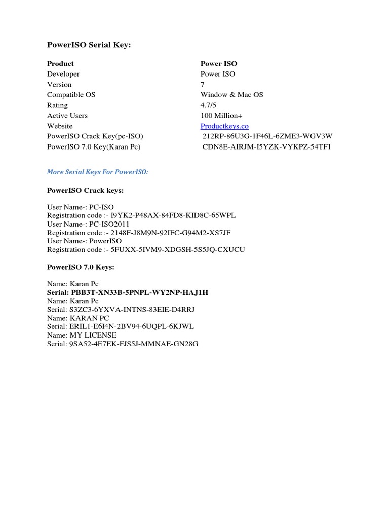 Accurate PowerISO Serial Keys and Registration Codes for Compatible Windows and Mac OS Systems PDF