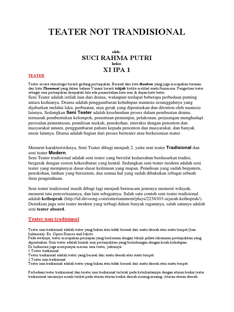 Perbedaan Teater Tradisional Dan Teater Modern Enak