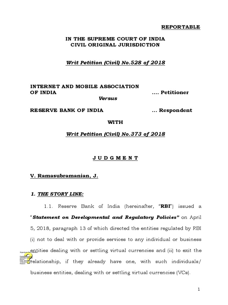 IAMAI Vs RBI Cryptocurrency Ban Full Supreme Court Judgement | PDF