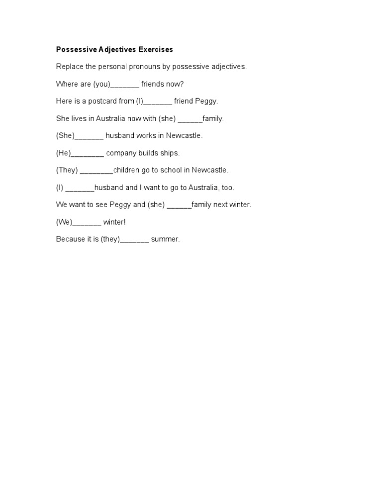 Possessive Adjectives Practice Exercises | PDF