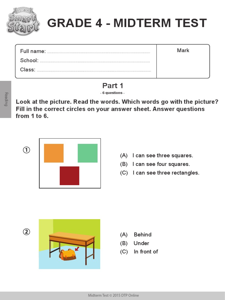 Smart Start Grade 4 - TOEFL Primary Test - Midterm Reading | PDF