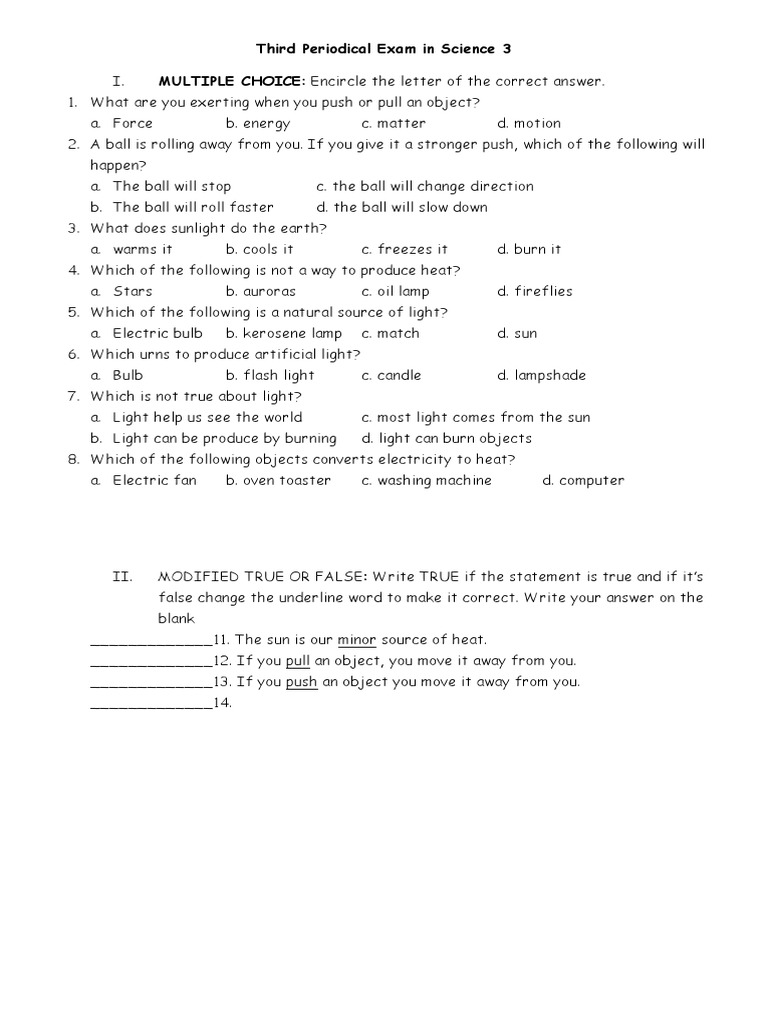 Grade 3 Science 3rd Periodical Exam | PDF | Science & Mathematics