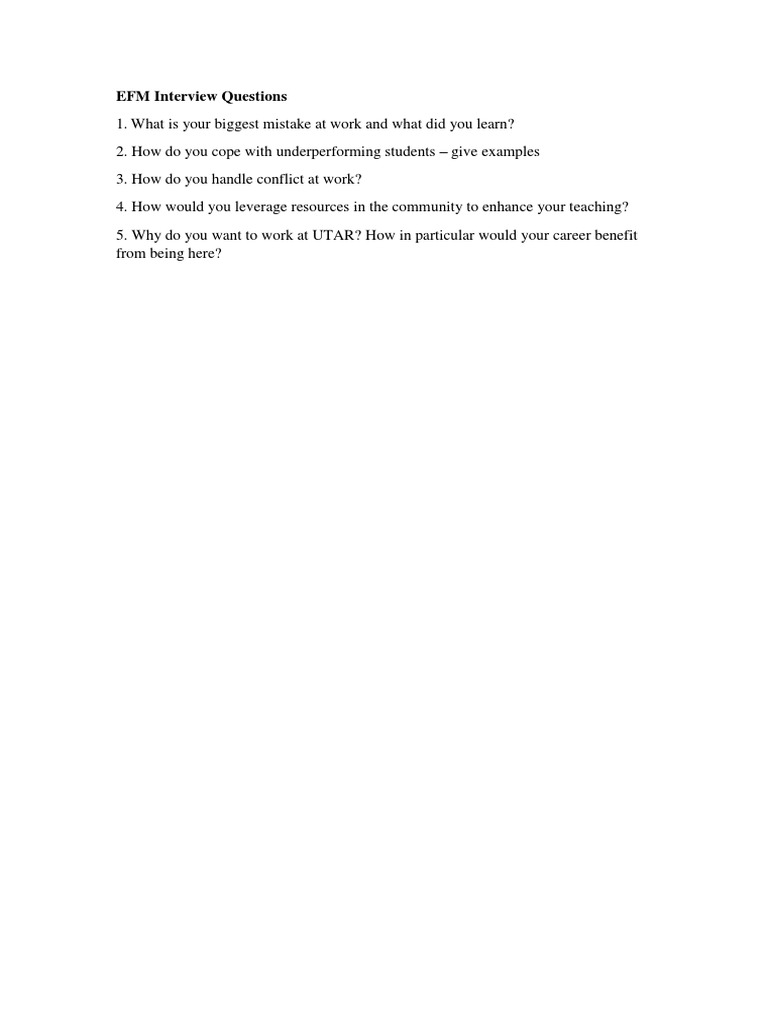 EFM Interview Questions Overview | PDF