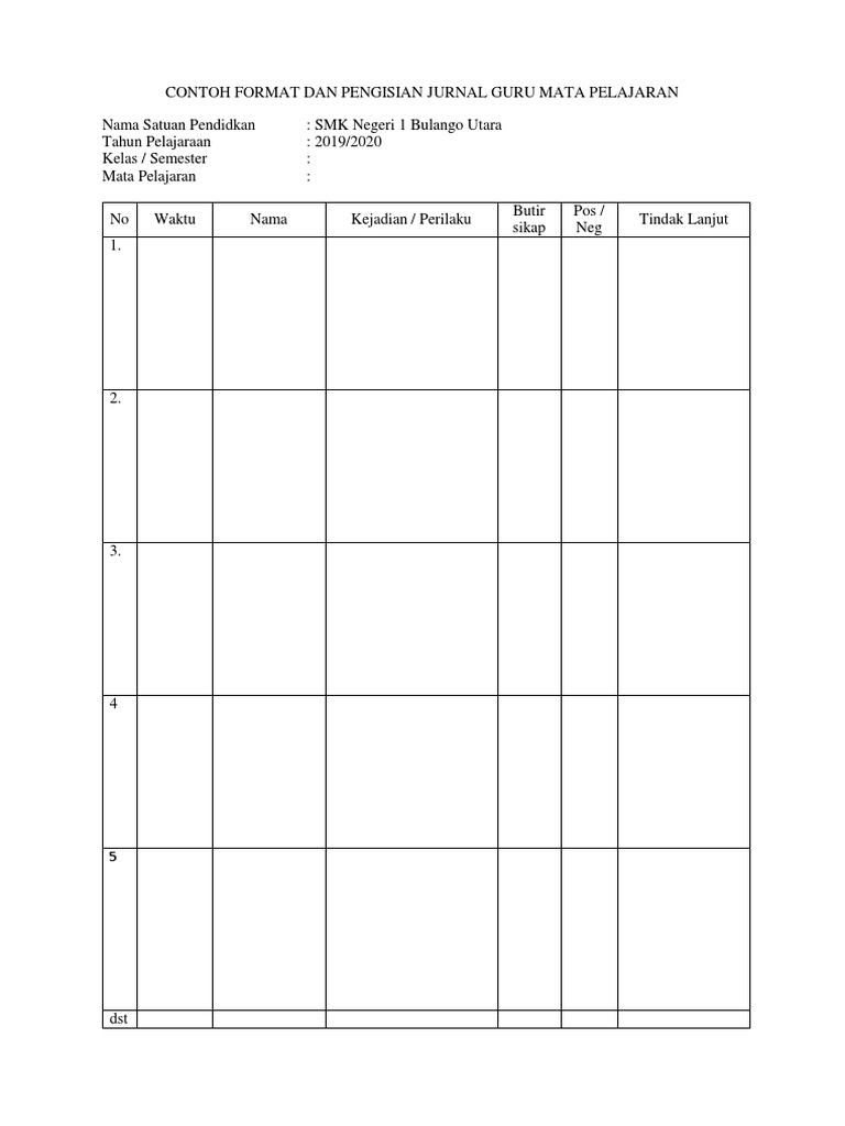 Format dan Contoh Jurnal Guru Mapel | PDF | Karier & Perkembangan ...
