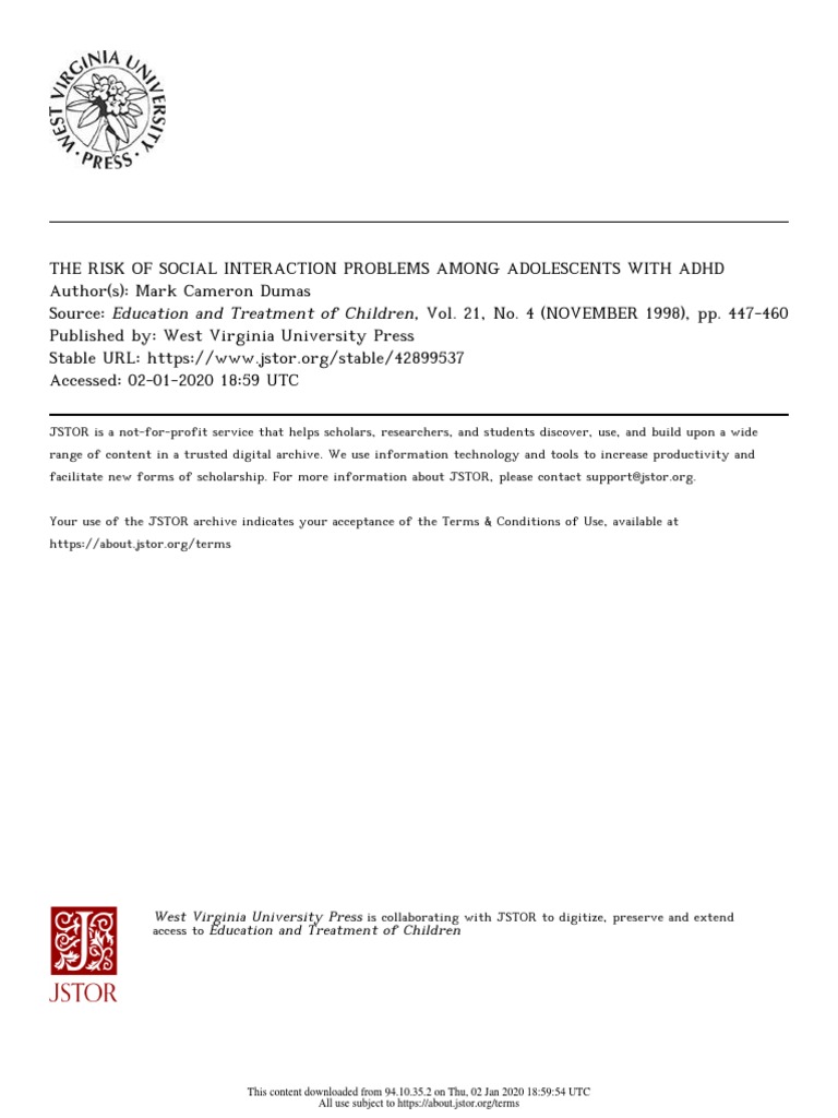 The Risk of Social Interaction Problems Among Adolescents With ADHD ...
