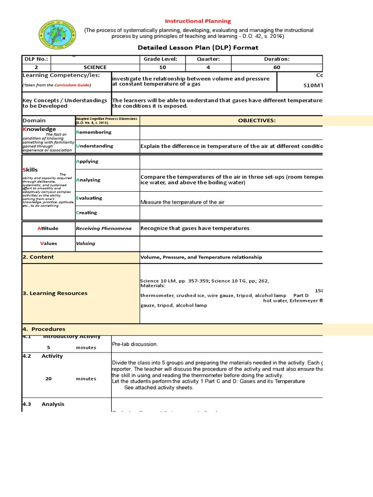 Grade 1 Science Lesson Plan: Gases & Temperature | PDF