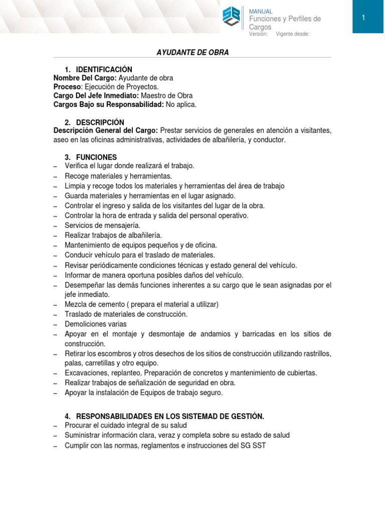Ayudante de Obra - Manual - de Funciones | PDF
