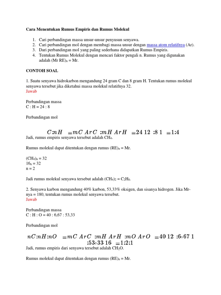 Cara Menentukan Rumus Empiris Dan Rumus Molekul