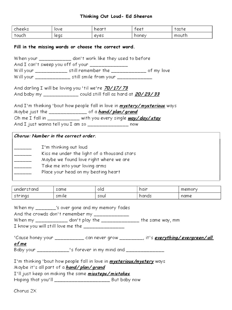 Thinking Out Loud Gap Filling | PDF | Self-Improvement | Poetry