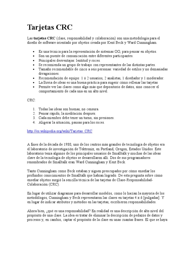 Tarjetas CRC: Metodología de Diseño OO | PDF | Simulación | Ingeniería ...