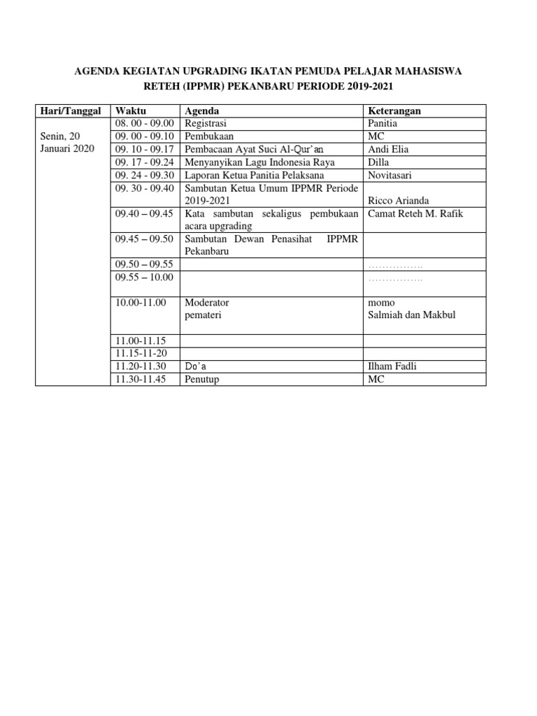 Agenda Kegiatan Upgrading Ikatan Pemuda Pelajar Mahasiswa Reteh 2 | PDF