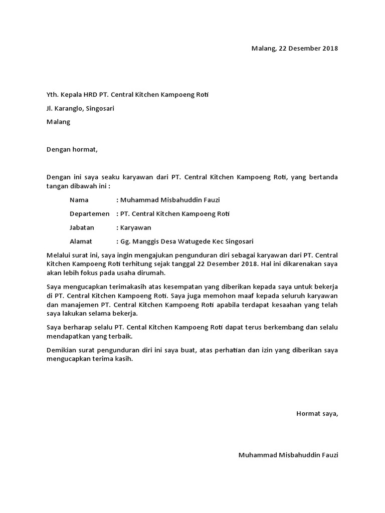 Surat Pengunduran Diri | PDF