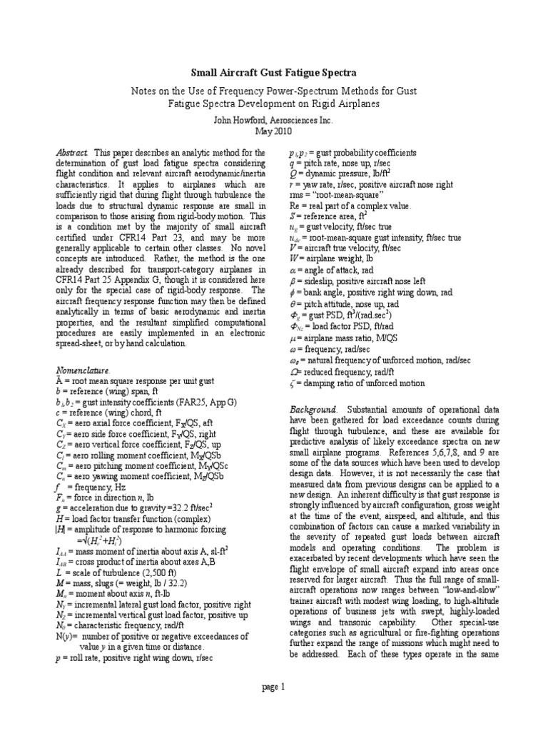 Gust Load Fatigue Analysis for Small Aircraft | PDF | Science & Mathematics