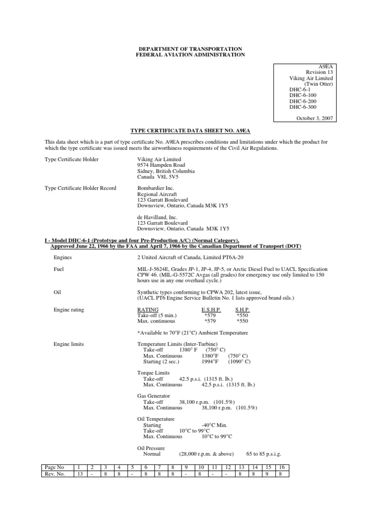 Type Certificate Data Sheet A9EA | PDF | Technology & Engineering