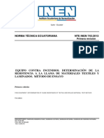 Nte Inen 745 Equipo Contra Incendios. Determinación de La Resistencia A La Llama de Materiales Textiles y Laminados. Método