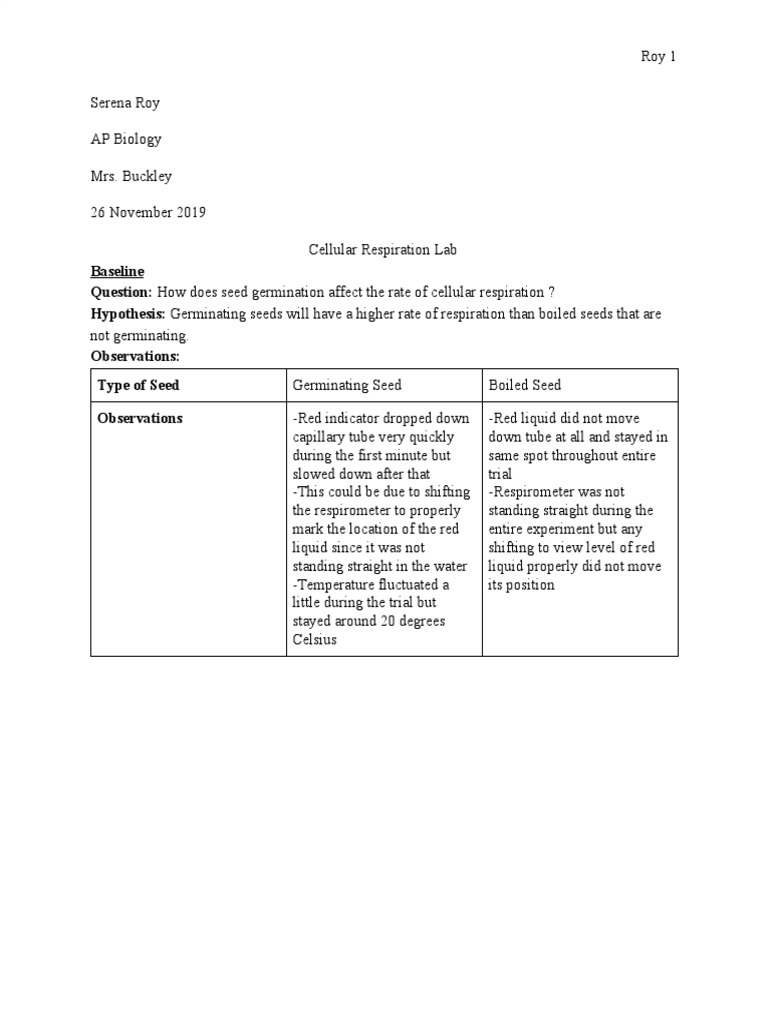 Cellular Respiration Lab Pdf