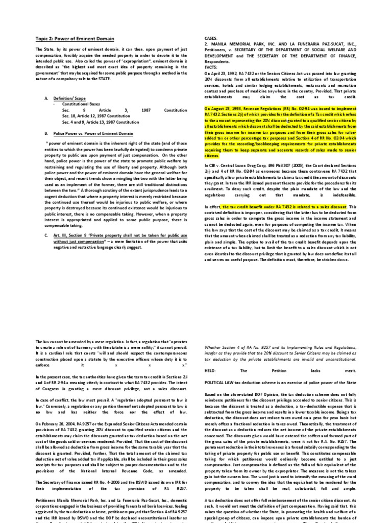 Eminent Domain Notes and Cases PDF