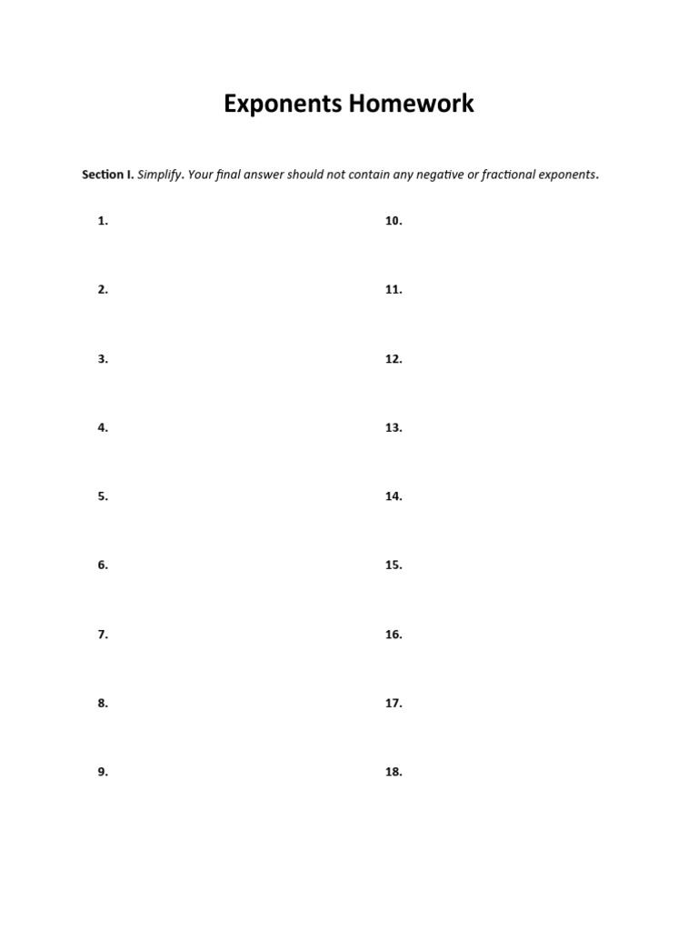 Exponents Homework | PDF