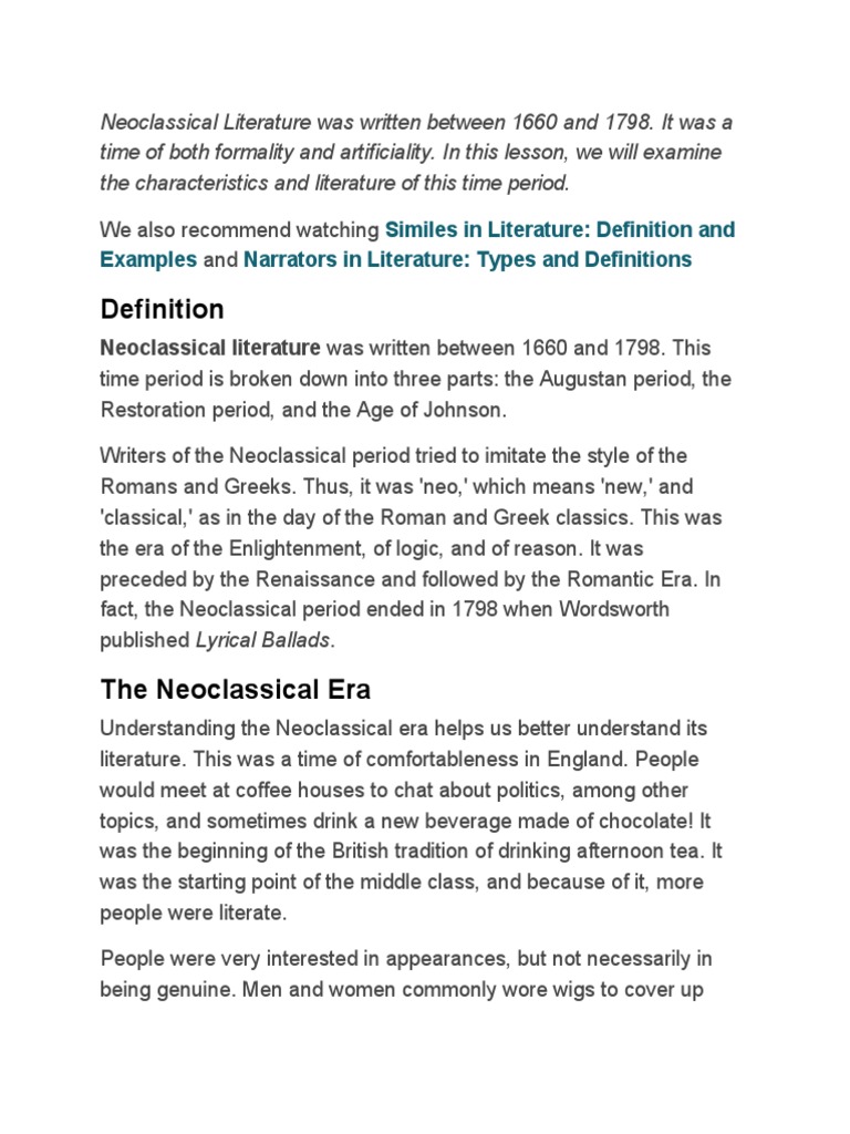 Characteristics of Neoclassical Literature | PDF | Poetry