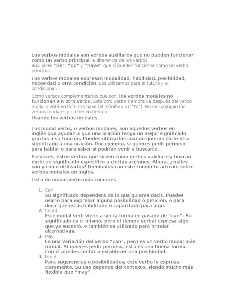 Los Verbos Modales | PDF | Verbo | Conjugación gramatical