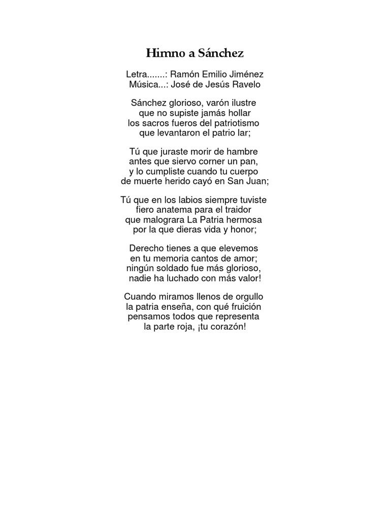 Himno a Sánchez: Letra y Música | PDF | Poesía