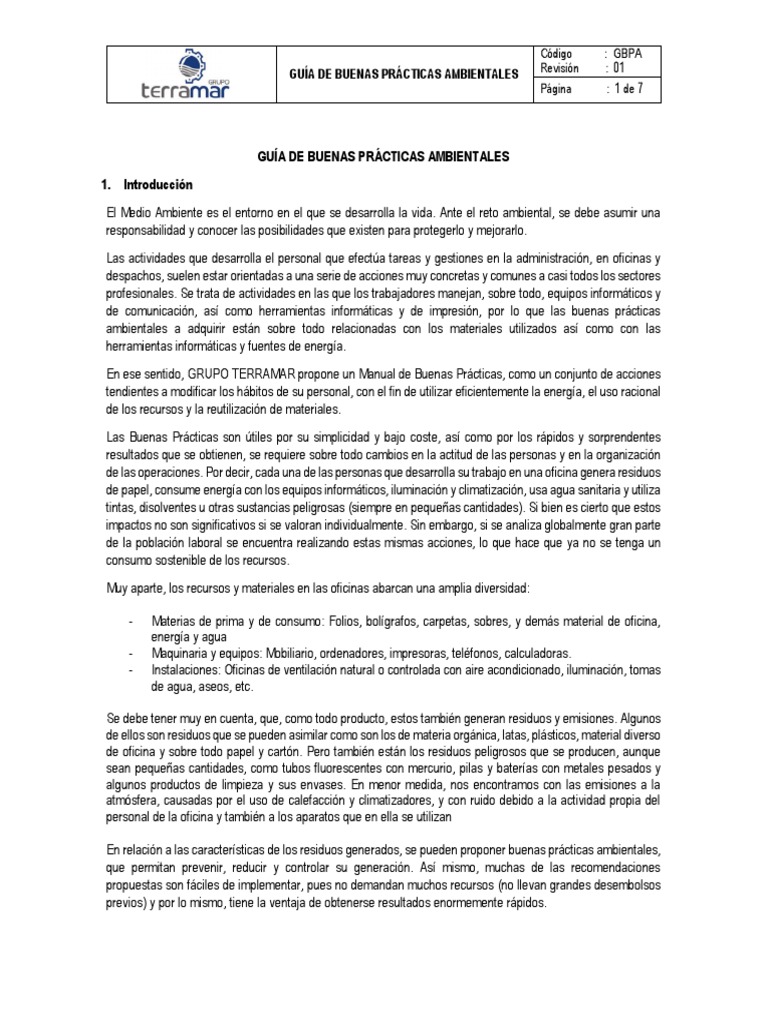 Buenas Prácticas Ambientales en Oficinas | PDF