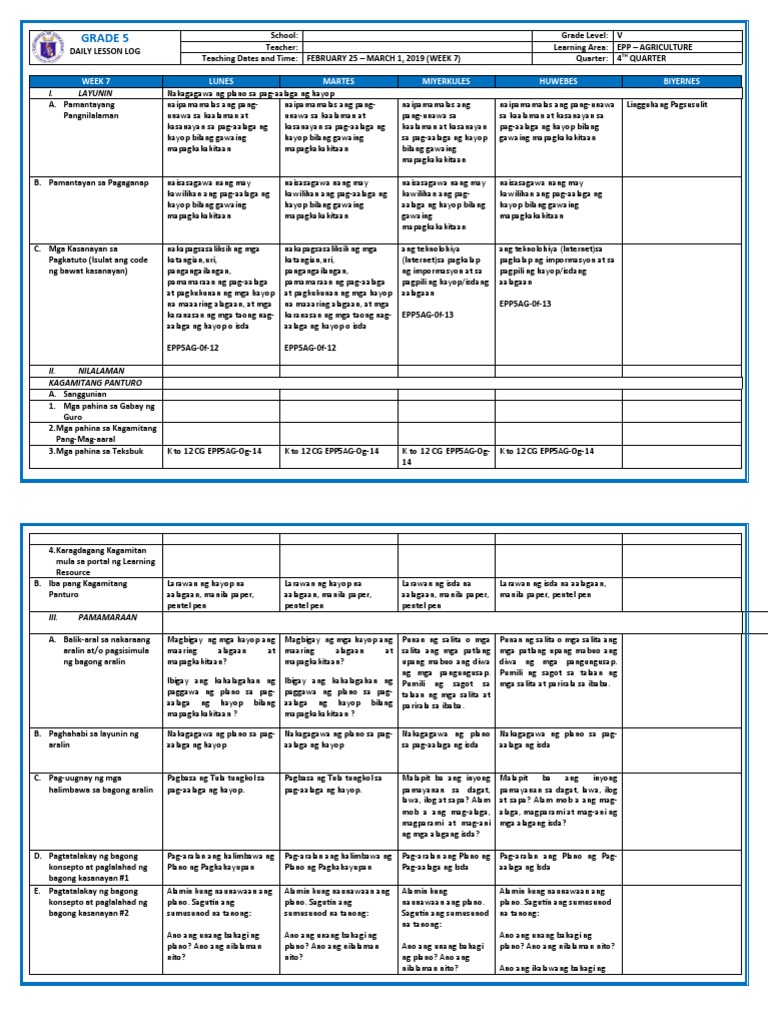 DLL G5 Q4 WEEK 7 ALL SUBJECTS (Mam Inkay Peralta) | PDF