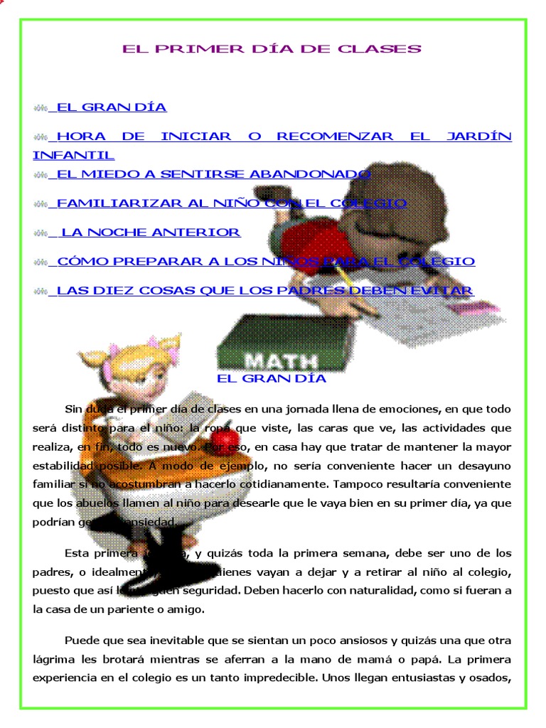 Preparación para el Primer Día de Clases | PDF