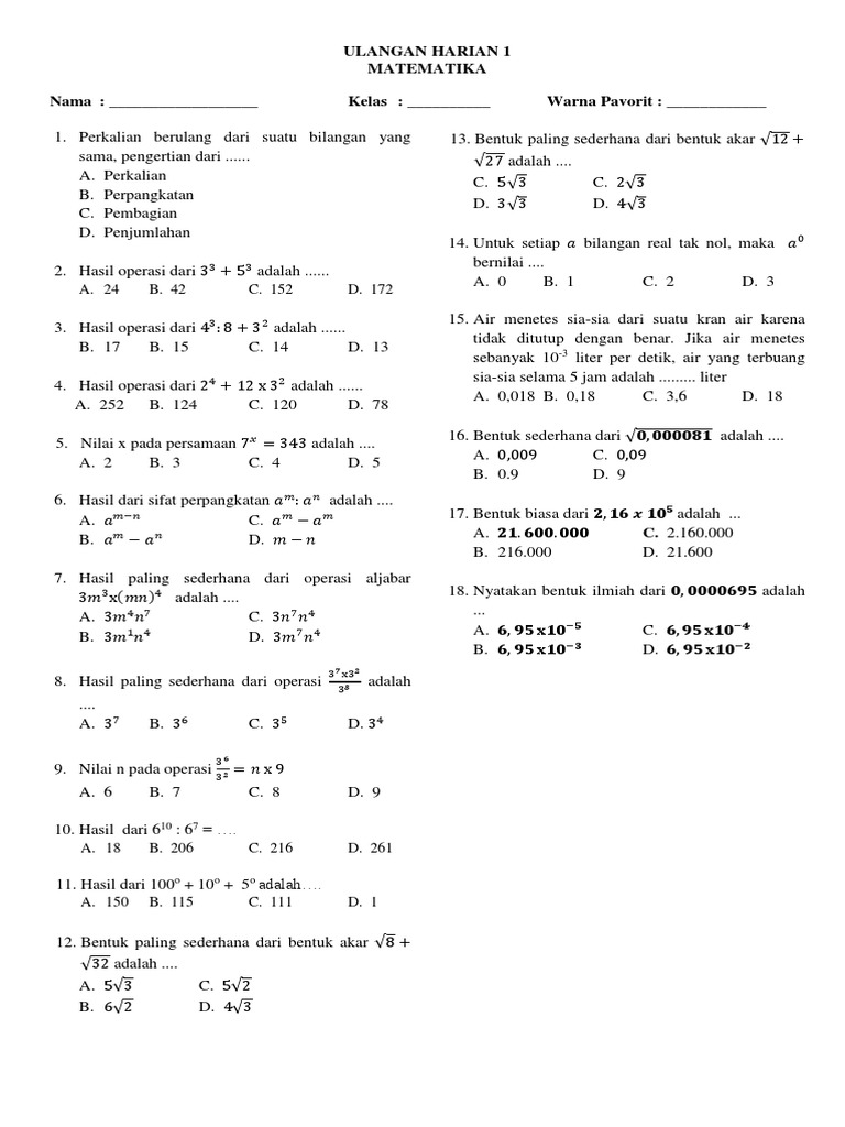 Latihan Soal Bil Pangkat Kls 9
