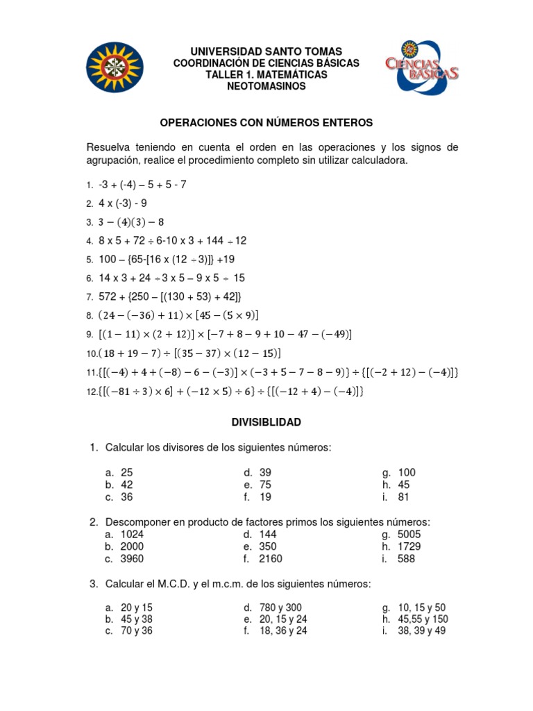 Taller de Matemáticas: Operaciones y Problemas | PDF