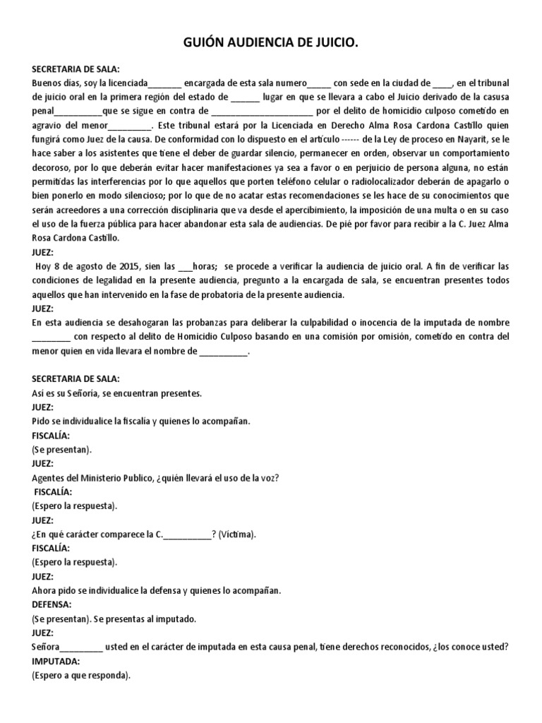 Guía de Audiencia de Juicio Oral | PDF