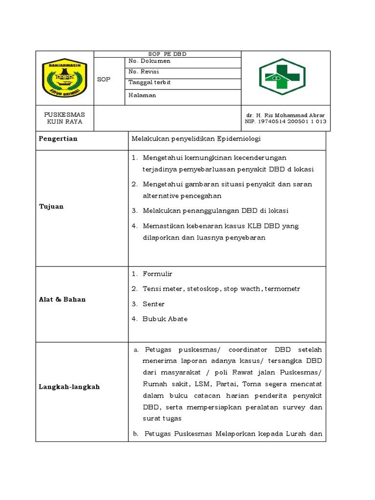 SOP Penyelidikan Epidemiologi DBD | PDF