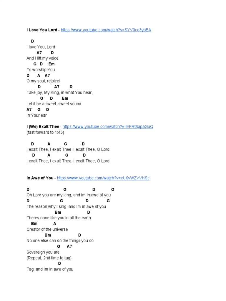 I Love You Lord Chords and Lyrics | PDF