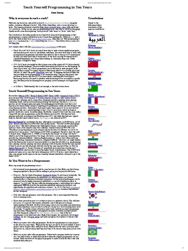 Teach Yourself Programming in Ten Years | PDF
