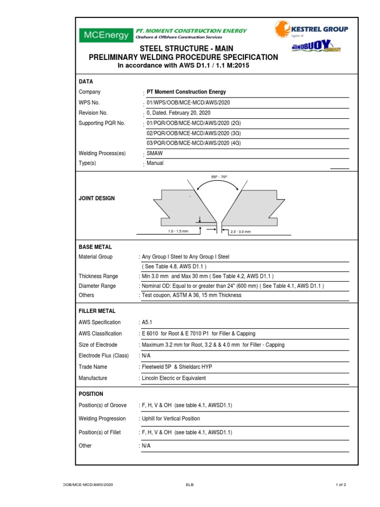 SMAW Welding Procedure Spec PT MCE | PDF