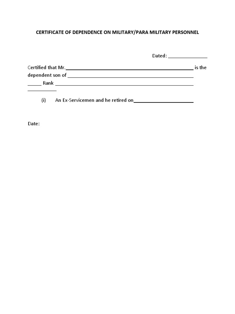Certificate of Dependence On Military | PDF