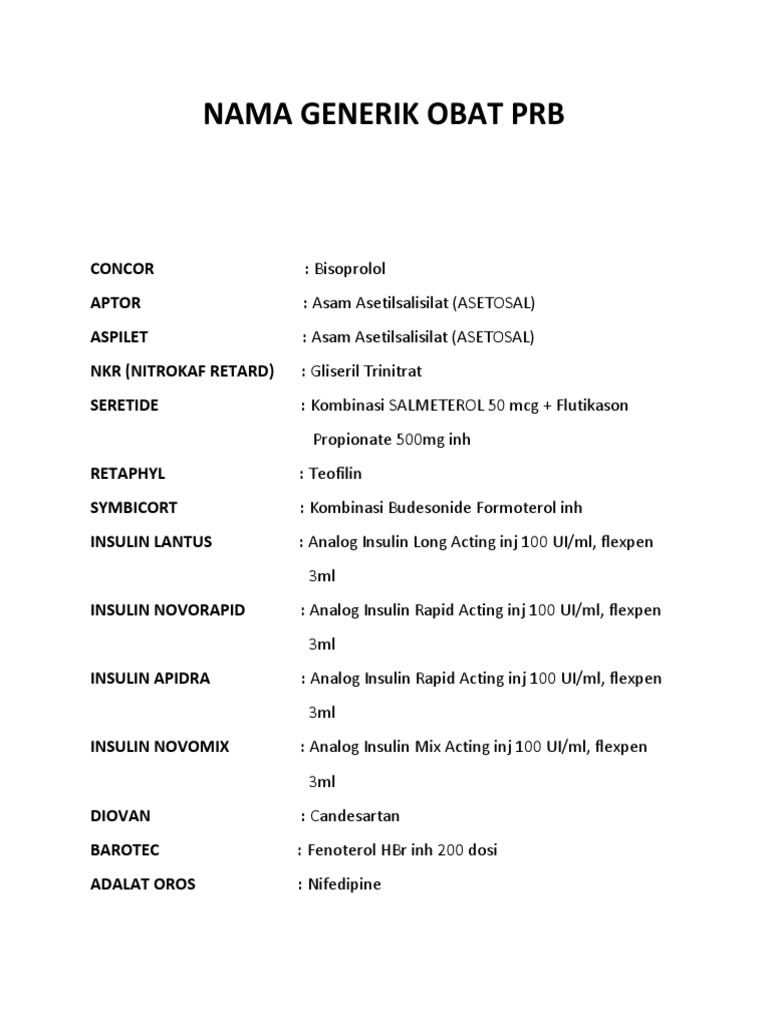 Nama Generik Obat PRB | PDF