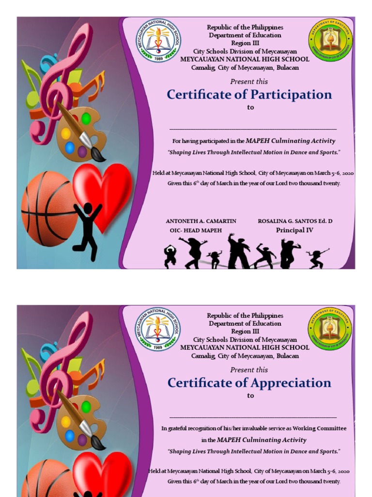 MAPEH Culminating Activity Certificates | PDF