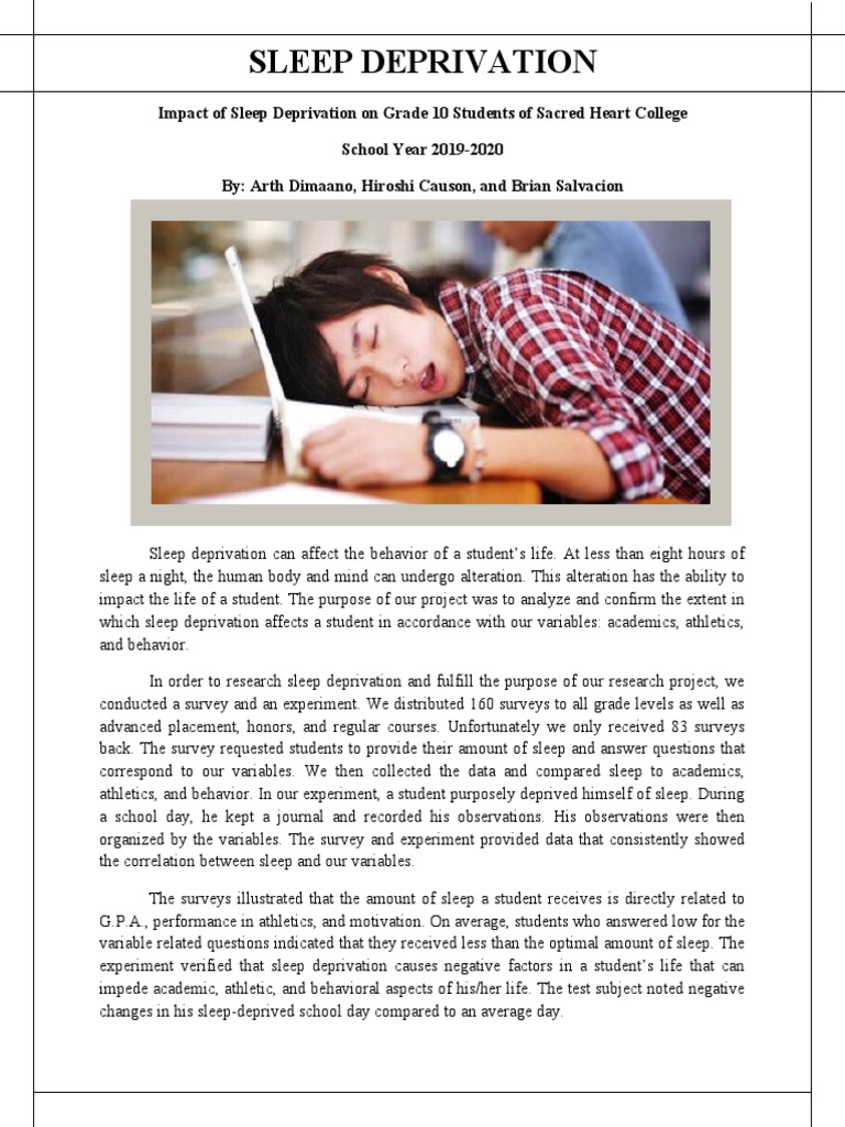Impact of Sleep Deprivation On Grade 10 Students of Sacred Heart ...
