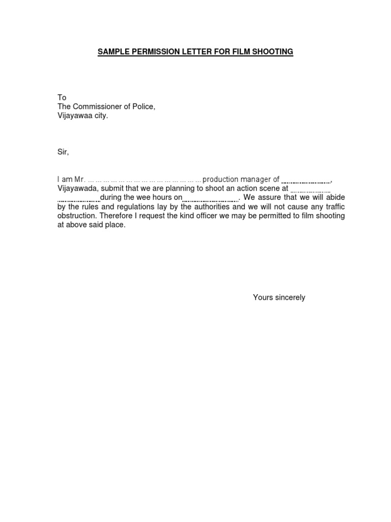 Film Shooting Permission Request Letter | PDF