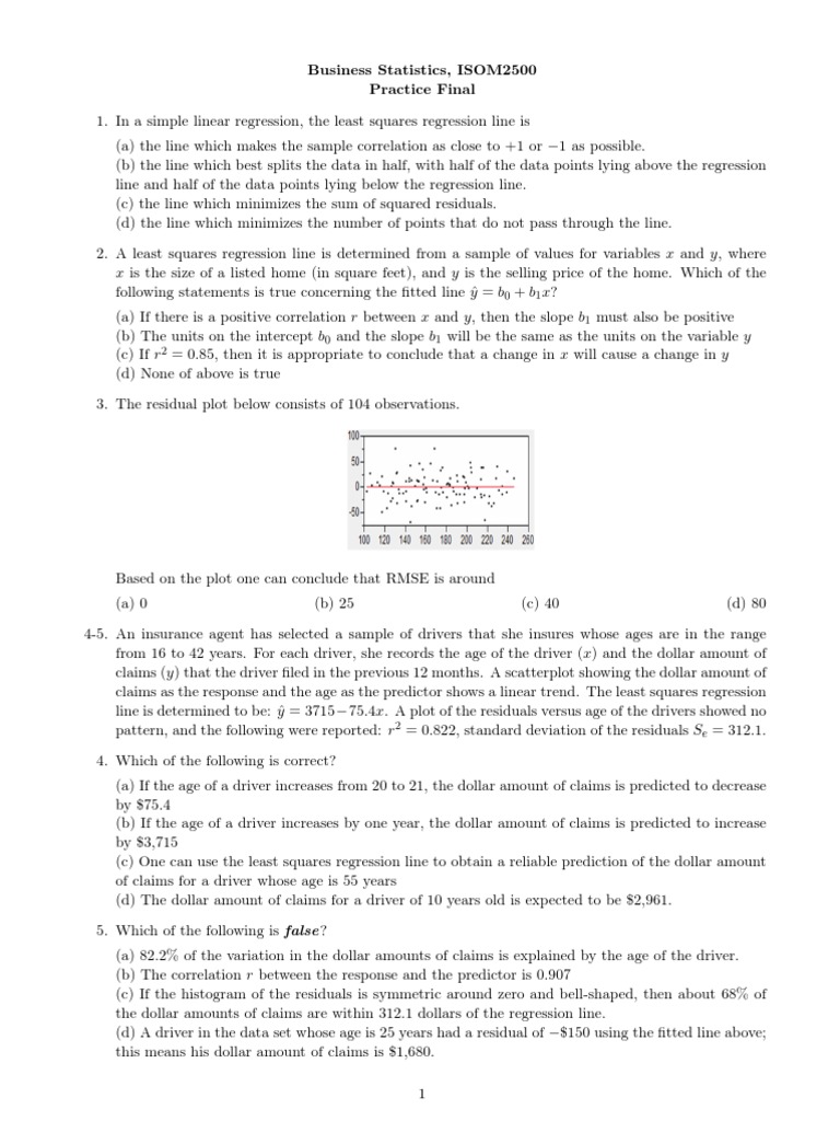 Business Statistics Practice Final Exam | PDF